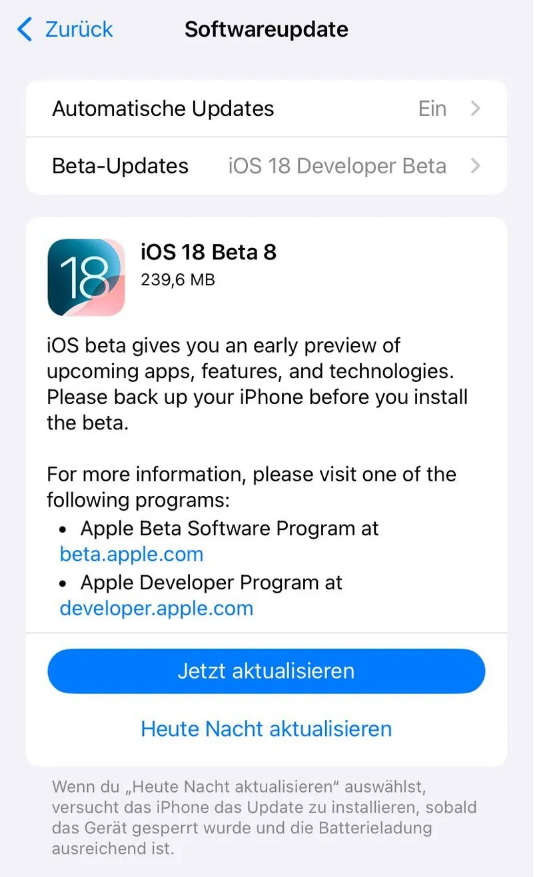 鹤壁苹果手机维修分享苹果 iOS / iPadOS 18 开发者预览版 Beta 8 发布 